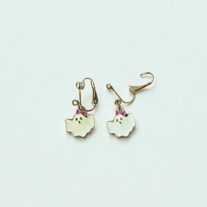 Handmade Ghost Clip-On Earrings Pink Bow Halloween Jewelry (No Piercing Needed)